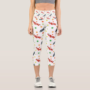 Leggings Capri Patrón de bayas, arándano rojo, arándano azul, fru