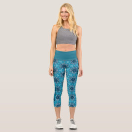 Leggings Capri patrón de bicicleta azul personalizable