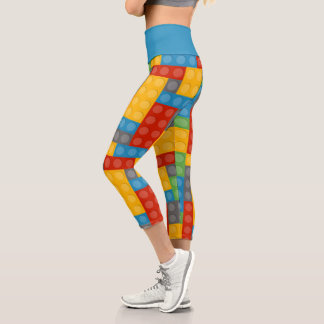 Leggings Capri Patrón de bloques de edificios de juguetes de cons