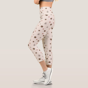 Leggings Capri Patrón de bosque de edgehog y hongos