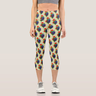 Leggings Capri Patrón de Bouquet de flores Iris azul de arte vint