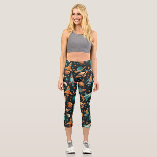 Leggings Capri Patrón de buques de cohetes de naves espaciales vi