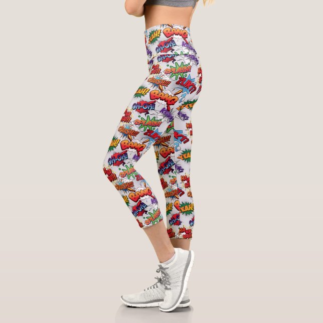 Leggings Capri Patrón de burbuja de superhéroes (Izquierda)