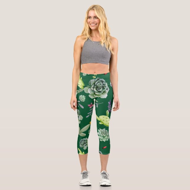 Leggings Capri Patrón de cactus 3 (Anverso)