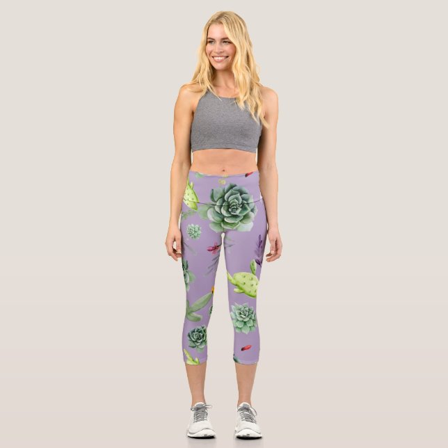 Leggings Capri Patrón de cactus 7 (Anverso)