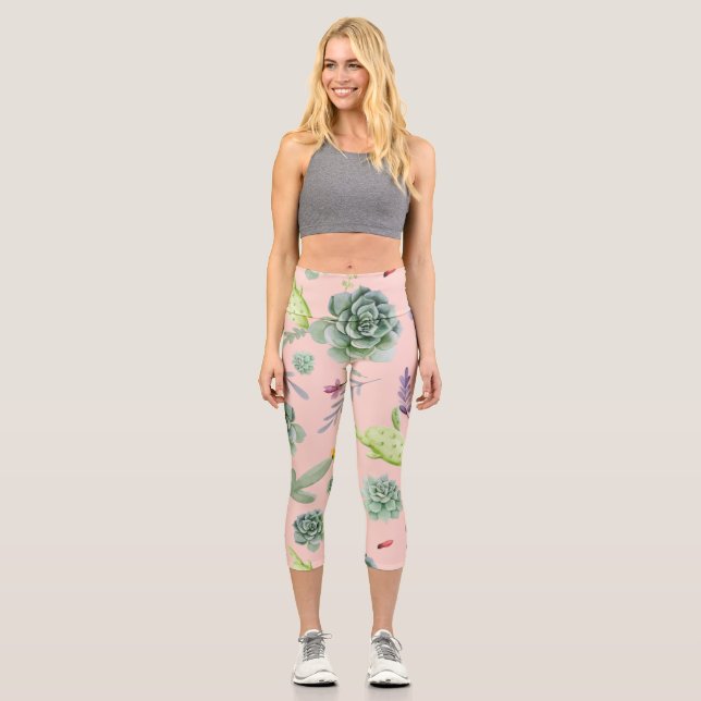 Leggings Capri Patrón de cactus 8 (Anverso)