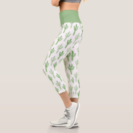 Leggings Capri Patrón de cactus de color de agua