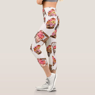 Leggings Capri Patrón de calabaza rosa Rústico