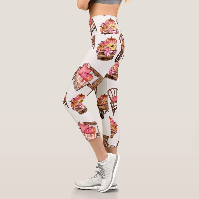Leggings Capri Patrón de calabaza rosa Rústico (Izquierda)