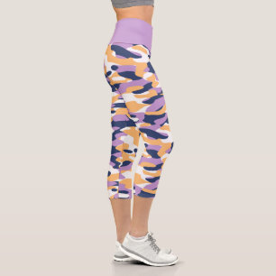 Leggings Capri Patrón de camuflaje amarillo azul oscuro violeta m