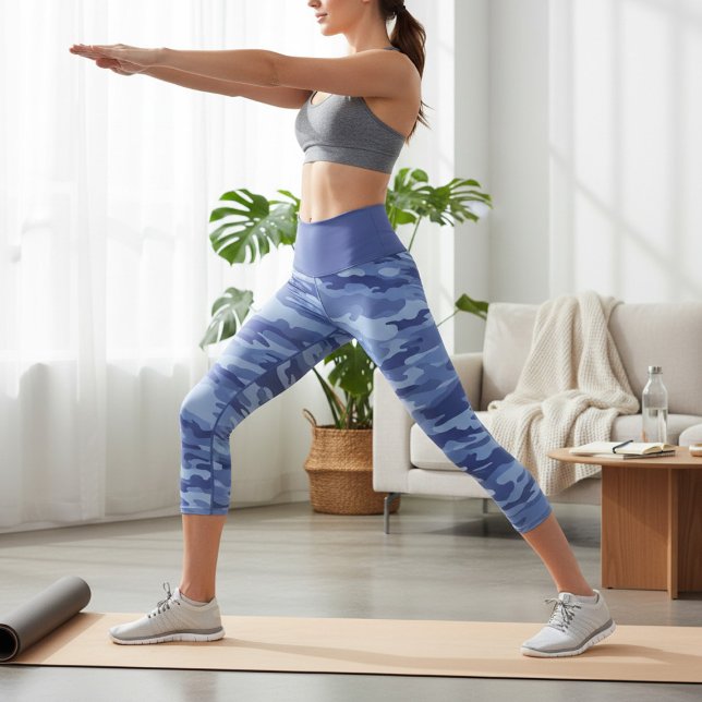 Leggings Capri Patrón de Camuflaje Azul Nombre Personalizado (Subido por el creador)