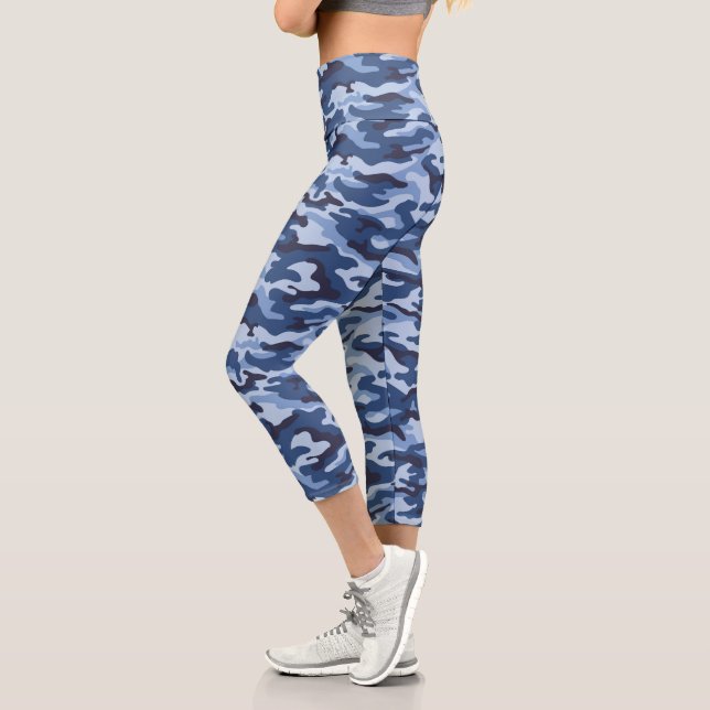 Leggings Capri Patrón de camuflaje azul oscuro (Izquierda)
