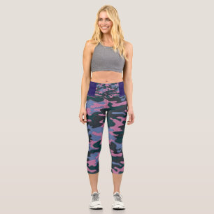 Leggings Capri Patrón de Camuflaje Azul Verde Rosa 
