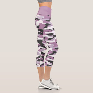 Leggings Capri Patrón de camuflaje blanco grisáceo violeta rosado