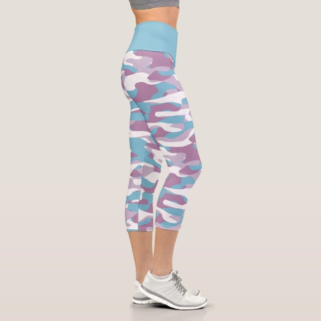 Leggings Capri Patrón de camuflaje blanco púrpura rosa azul verde (Derecha)