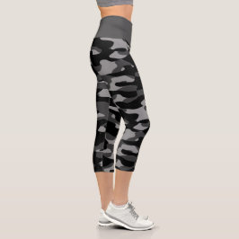Leggings Capri Patrón De Camuflaje Blanco Y Negro Gris Oscuro