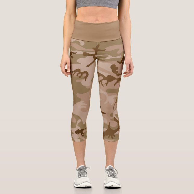 Leggings Capri Patrón de camuflaje del desierto, patrón militar,  (Anverso)