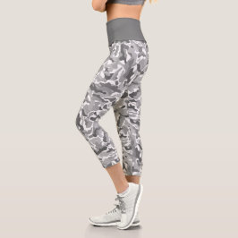 Leggings Capri Patrón de camuflaje gris claro moderno