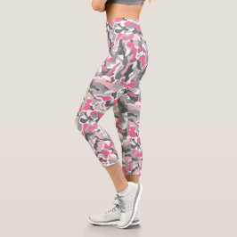 Leggings Capri Patrón de camuflaje gris rosado de moda