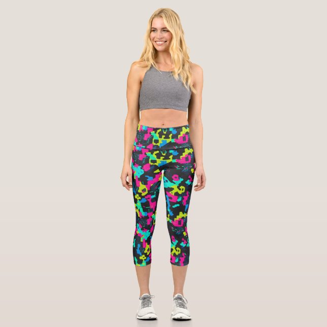 Leggings Capri Patrón de Camuflaje Neon (Anverso)