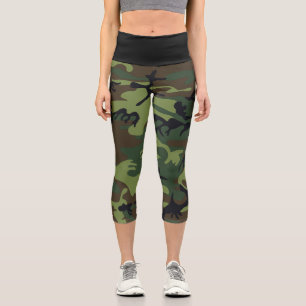 Leggings Capri Patrón de camuflaje verde, patrón militar, ejércit