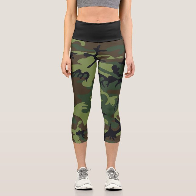 Leggings Capri Patrón de camuflaje verde, patrón militar, ejércit (Anverso)