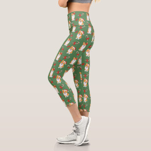 Leggings Capri Patrón de Candy Cane de los Navidades Corgi
