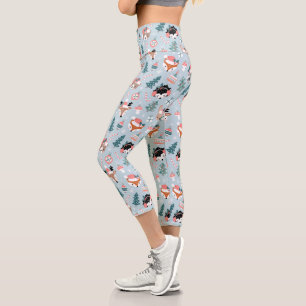 Leggings Capri Patrón de caras animales de los Navidades de Woodl