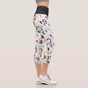 Leggings Capri Patrón de caras antiguas tribales mayas abstractas