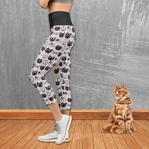Leggings Capri Patrón de caras de gato loco