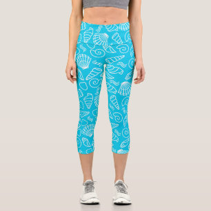 Leggings Capri Patrón de cascos marinos en azul brillante