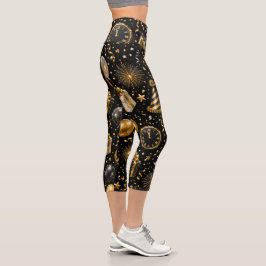 Leggings Capri Patrón de Celebración de Año Nuevo de Lujo