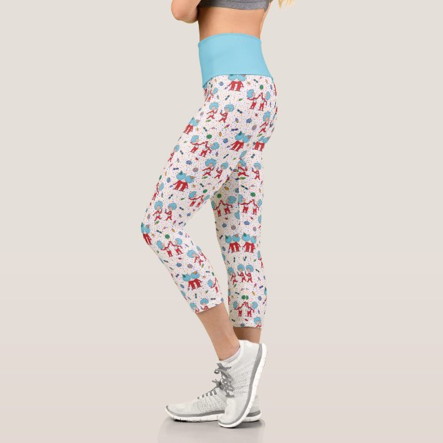 Leggings Capri Patrón de Celebración de Thing One y Thing Two (Izquierda)