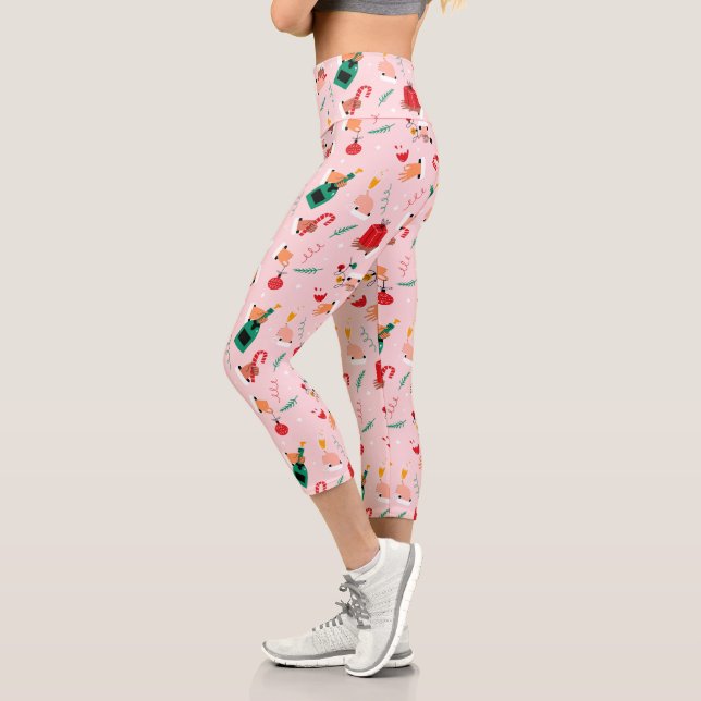 Leggings Capri Patrón de celebración festiva de las manos (Izquierda)