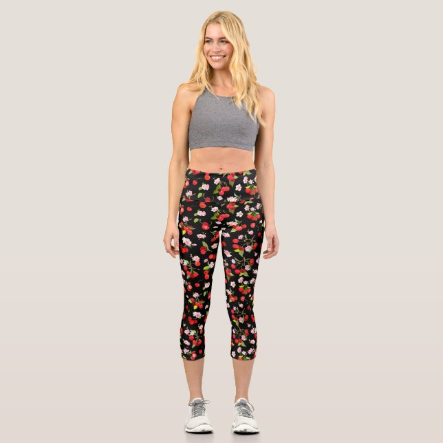 Leggings Capri Patrón de cerezas 1 (Anverso)