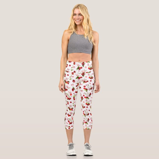 Leggings Capri Patrón de cerezas 1 (Anverso)