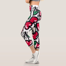 Leggings Capri Patrón de cerezo