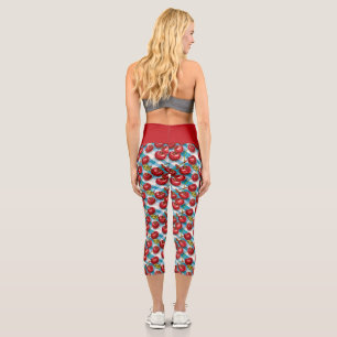 Leggings Capri Patrón de cerezo y de plancha azul