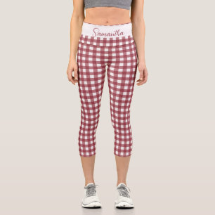 Leggings Capri Patrón de cheques rojos y blancos de personalizabl