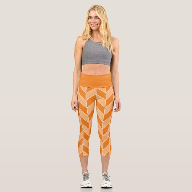 Leggings Capri Patrón de cheurón de herringbone de Naranja modern (Anverso)