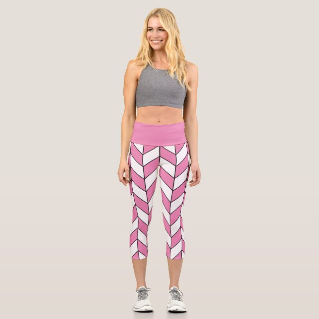 Leggings Capri Patrón de cheurón de hueso de arenisca blanco rosa (Anverso)