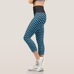 Leggings Capri Patrón De Chevron Azul Y Negro