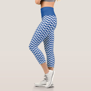 Leggings Capri Patrón De Chevron Blanco Y Azul