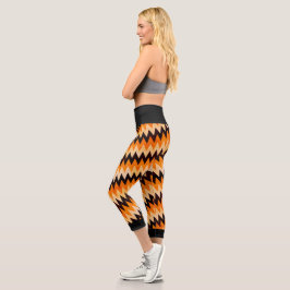 Leggings Capri Patrón de Chevron Zigzag de Halloween – Naranja y