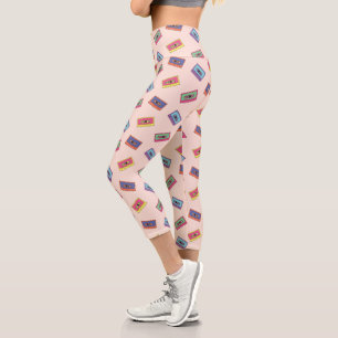 Leggings Capri Patrón de cinta de audio retro neón