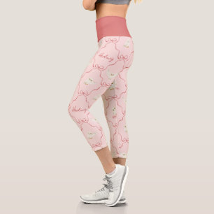 Leggings Capri Patrón de cinta rosa Hedwig