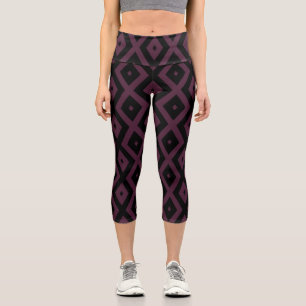 Leggings Capri Patrón de ciruela y diamante negro