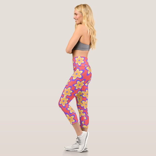Leggings Capri Patrón de color floral boho (Izquierda)