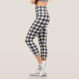 Leggings Capri Patrón de comprobación de búfalo con placa negra