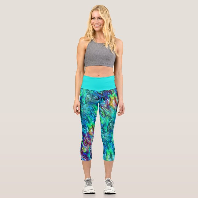 Leggings Capri Patrón de concha de abulón Paua de Nueva Zelanda 1 (Anverso)